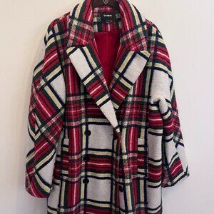 Red‎ and white plaid wool Desigual coat